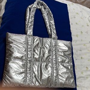 Bath & Body Works Metallic Silver Quilted Tote